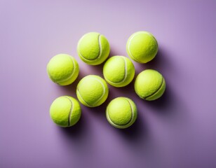Top view of tennis balls on pale lilac background with copy space. Generated image