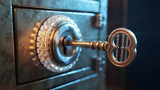 Data Encryption Security Concept with Digital Lock and Key