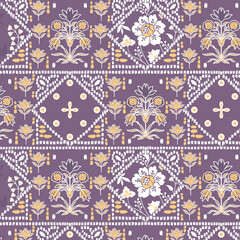 Purple Yellow Ethnic Floral Pattern design