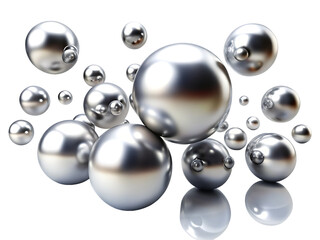Realistic silver spheres floating in an elegant composition isolated on white background ,PNG AI Generated.
