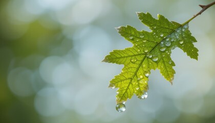Crystal Raindrop Poised to Fall from a Backlit Green Leaf's Veins