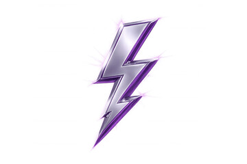Shiny metallic lightning bolt icon isolated on transparent background, representing power, energy, and electricity