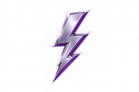 Shiny metallic lightning bolt icon isolated on transparent background, representing power, energy, and electricity