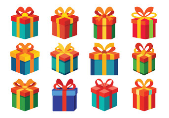 Colorful Gift Boxes Collection with Ribbons and Bows for Holidays and Celebrations
