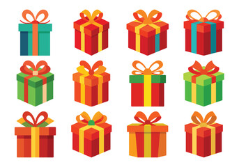 Collection of colorful gift boxes with ribbons and bows for celebrations