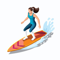 surfing Stylized Isometric Vector Illustration with Smooth Line Art and Flat Colors