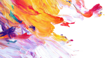 Colorful Acrylic Paint Strokes Texture with Orange, Pink, and Yellow Colors on Transparent Background