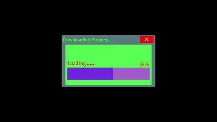 animation Dialog window with download progress,  status bar showing process completed icon animated video, technology concept. 