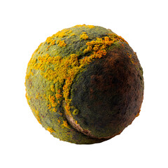 Close-up of a moldy tennis ball creating an abstract and intriguing pattern