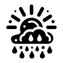 sun and cloud with rain black vector icon with transparent background 