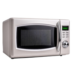 Obraz premium Elegant Silver Microwave with Digital Display and User-Friendly Controls for Modern Kitchen Appliances