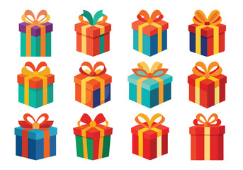 Colorful Gift Boxes Collection for Celebrations and Special Occasions Vector Illustration