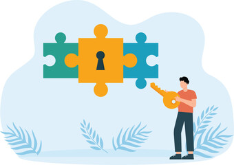 Discovery of unrealized talent and abilities and skills. Professional advantages and Employee knowledge, Personal characteristics and  Puzzle pieces and key opens lock concept

