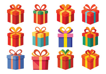 Colorful Gift Boxes Collection for Celebrations and Special Occasions Vector Illustration