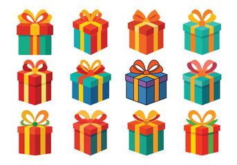 Colorful Gift Box Collection with Ribbons and Bows for Celebrations and Holidays