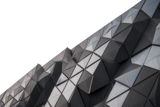Geometric Facade Architecture Abstract Triangle Patterns on Modern Building Against Dark Background