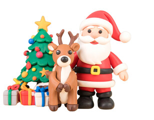 Obraz premium Firefly_Snowflake border. Gold Christmas banner, divide - Firefly_Craft plasticine Santa Claus with deer, tree and gifts. (4)