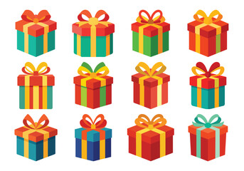 Collection of Colorful Gift Boxes with Ribbons for Celebrations and Holidays