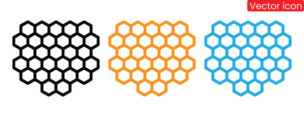 Honeycombs icons in outline and fill. vector illustration for ui.Vibrant honeycomb pattern in black, orange, and blue,Acropolis honeycomb icon. Hand drawn brush honey comb pattern. Image bee wax.