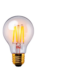 Vintage filament light bulb glowing in a dark background showcasing warm tones and intricate design elements