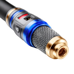 Close-Up View of Modern Microphone with Mesh Grill and Glossy Finish for Recording and Broadcasting