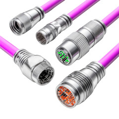 High-Quality Close-Up of Colorful Electrical Connectors and Cables on a Bright Background for Technology Use
