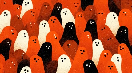 Colorful Ghosts in a Crowd, Abstract Illustration of Spirits