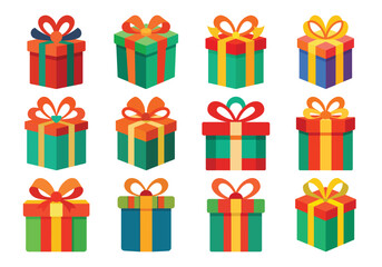 Collection of Colorful Gift Boxes with Ribbons and Bows for Celebrations