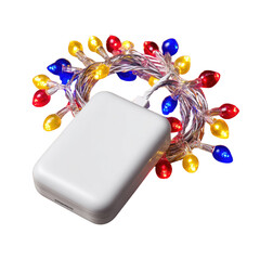 Colorful Holiday Lights Wrapped Around Portable Power Bank for Festive Decoration and Convenience
