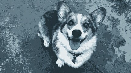 Obraz premium Happy Corgi Dog Smiling in Artistic Style on Stained Floor