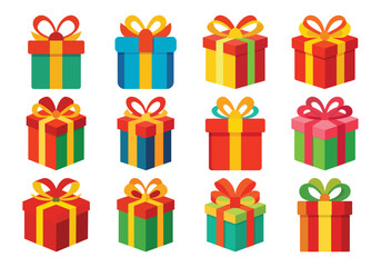 Colorful Gift Box Collection with Ribbons and Bows for Celebrations and Holidays