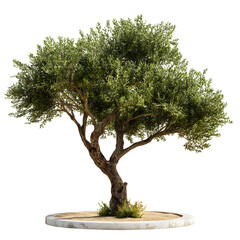 Isolated Olive Tree on Round Base with Black Background for Mediterranean Designs