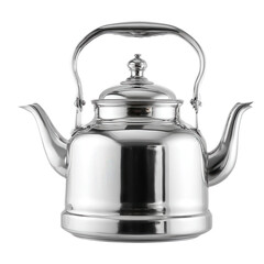 Fototapeta premium Shiny Stainless Steel Tea Kettle Elegant Design Home Kitchenware, isolated on a transparent background