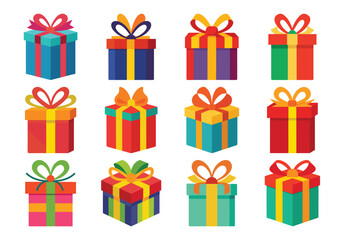 Colorful Gift Boxes Collection for Celebrations and Special Occasions Vector Illustration