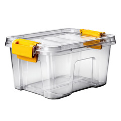 Clear Storage Container with Yellow Latches for Organizing Household or Office Items Efficiently and Neatly