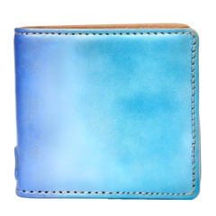 Stylish blue gradient leather wallet on black background with meticulous stitching