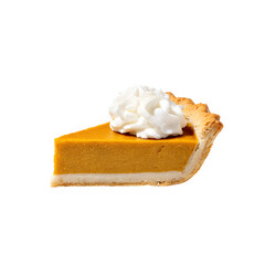 Delicious Pumpkin Pie Slice Topped with Whipped Cream Isolated on Black Background