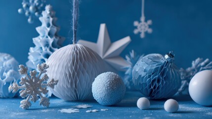 Elegant Blue and White Christmas Ornaments and Decorations Display