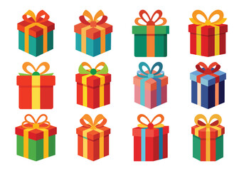 Collection of Colorful Gift Boxes with Ribbons for Celebrations and Holidays