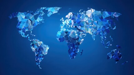 Abstract Geometric World Map in Blue and Turquoise Color Palette