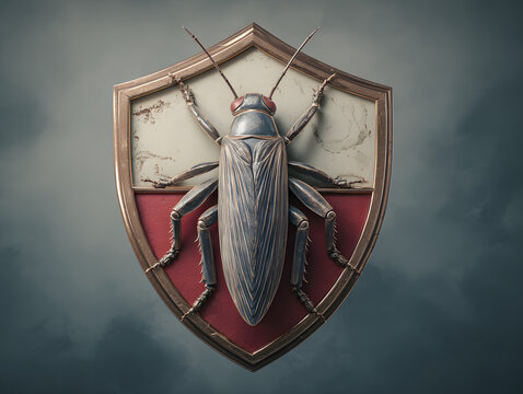 A realistic 3d rendering of a beetle on a shield