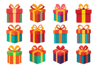 Colorful Gift Boxes Collection for Celebrations and Special Occasions Vector Illustration