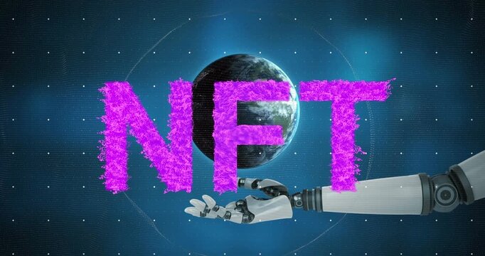 Animation of nft over globe and arm of robot