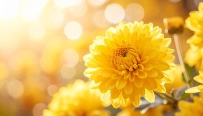 黄色の菊の花をクローズアップで撮影した写真です。
浅い被写界深度で花を際立たせ、背景は柔らかい秋のボケで包まれています。