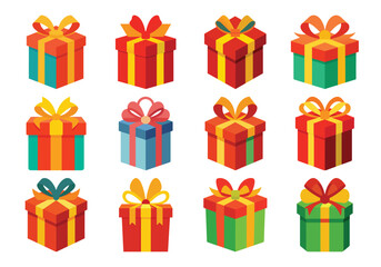 Collection of Colorful Gift Boxes with Ribbons and Bows for Celebrations