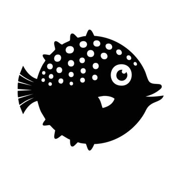 Puffer Fish Animal Vector Logo in Black and White, Minimalist and Simple Design, Perfect for Wildlife Branding, Nature Illustration, and Unique Animal Identity
