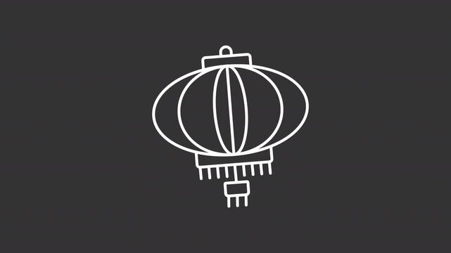 Animated Chinese lantern white line icon. Lunar New Year celebration attribute animation. Traditional Asian holiday decoration. Isolated element on dark background. Alpha transparent video