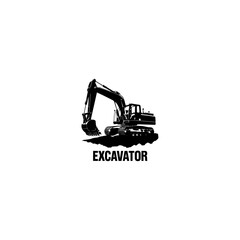 Excavator vector silhouette illustration on white background 