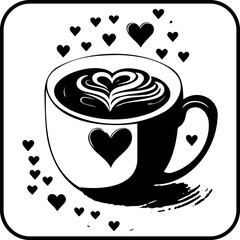 A heart shaped coffee cup illustration conveying love for beverage and cozy atmosphere on