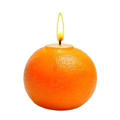 Creative still life of an orange carved into a candle holder on black background